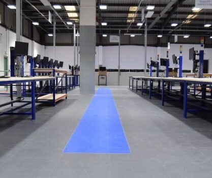 grey and blue flexi-tile floor