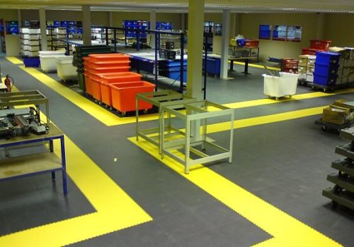 Grey, yellow and black Flexi-Tile warehouse floor