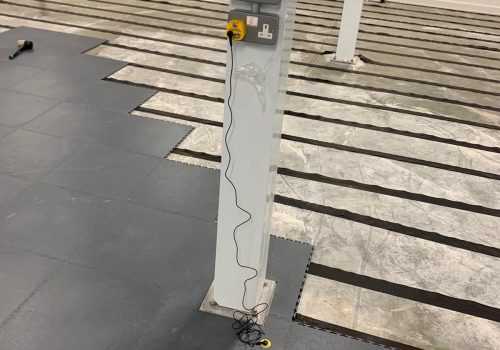 ESD floor tiles being installed