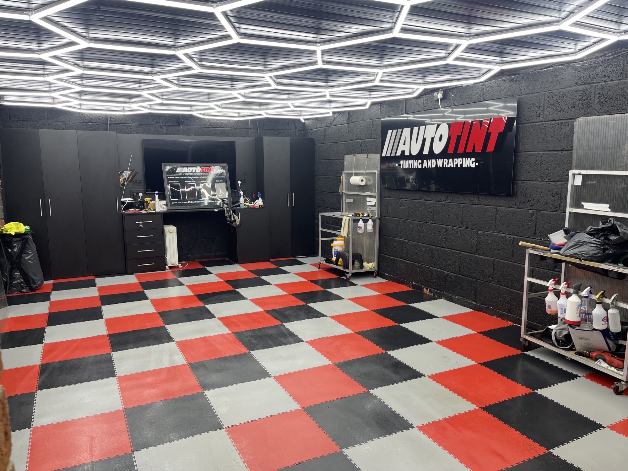 Flexi-Tile final flooring job at Autotint's garage workshop